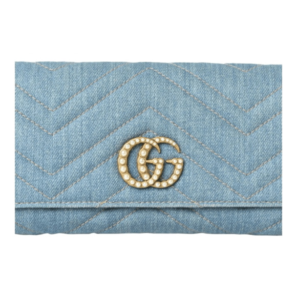 Gucci Handbags - NWT Gucci Marmont Denim Pearl Zippy Wallet Limited Edition Preppy Denim Glam